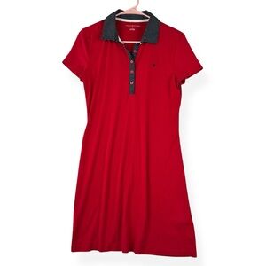 Tommy Hilfiger Red Shirt Polo Dress Womens M Medium Navy Polka Dot Collar